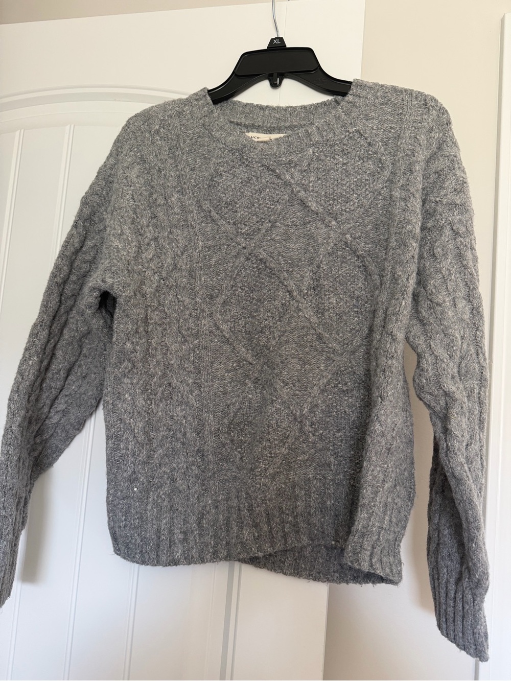 Lucky Brand Heather Gray Cable Knit Crewneck Sweater